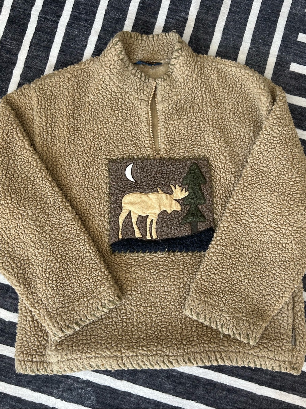 Vintage Woolrich Tan Sherpa Fleece Quarter Zip Pullover Sweater Moose Cabincore